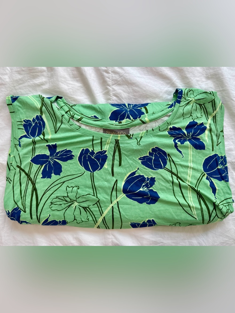Green Floral Dress with Blue Bloom Print by Style & Co.